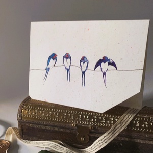 Felicitare ilustrată cu rândunele - felicitare handmade cu păsări ilustrate în acuarelă- felicitare unicat - casă & stil de viață - produse de papetărie - invitații, felicitări - Artynos.ro