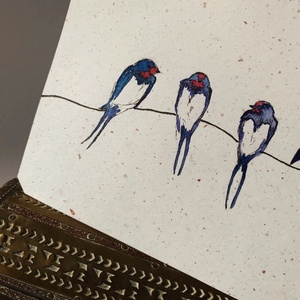 Felicitare ilustrata cu randunele - felicitare handmade cu pasari ilustrate in acuarela- felicitare unicat, Casa & Stil de viata, Produse de papetarie, Invitatii, felicitari, Fotografie, grafica, desen, ilustratie, Pentru gesturi mici, dar care inseamna mult. O felicitare care nu are nevoie de multe cuvinte pentr..., ARTYNOS