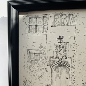 Ilustrație / Schiță arhitecturală originală în tuș pe hârtie - fațadă casă englezească - arte vizuale și accesorii  - grafică, ilustrație - desen cu cerneală - Artynos.ro