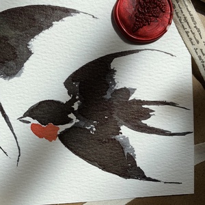 Carte poștală originală ilustrată cu rândunele - handmade păsări ilustrate în acuarelă - casă & stil de viață - produse de papetărie - cărți poștale - Artynos.ro