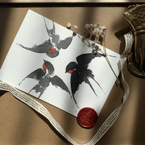 Carte poștală originală ilustrată cu rândunele - handmade păsări ilustrate în acuarelă - casă & stil de viață - produse de papetărie - cărți poștale - Artynos.ro