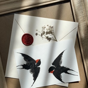 Carte postala originala ilustrata cu randunele - handmade pasari ilustrate in acuarela, Casa & Stil de viata, Produse de papetarie, Carti postale, Fotografie, grafica, desen, ilustratie, Pictura, ARTYNOS