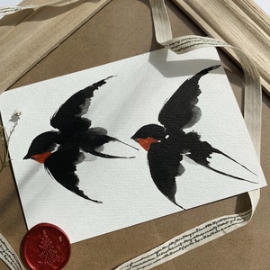 Carte poștală originală ilustrată cu rândunele - handmade păsări ilustrate în acuarelă - casă & stil de viață - produse de papetărie - cărți poștale - Artynos.ro