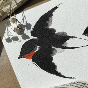 Carte poștală originală ilustrată cu rândunele - handmade păsări ilustrate în acuarelă - casă & stil de viață - produse de papetărie - cărți poștale - Artynos.ro