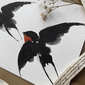 Carte poștală originală ilustrată cu rândunele - handmade păsări ilustrate în acuarelă - casă & stil de viață - produse de papetărie - cărți poștale - Artynos.ro