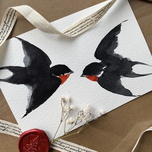 Carte poștală originală ilustrată cu rândunele - handmade păsări ilustrate în acuarelă - casă & stil de viață - produse de papetărie - cărți poștale - Artynos.ro