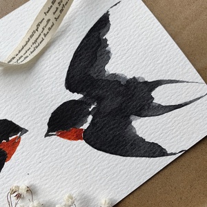 Carte poștală originală ilustrată cu rândunele - handmade păsări ilustrate în acuarelă - casă & stil de viață - produse de papetărie - cărți poștale - Artynos.ro