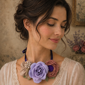 Colier handmade - Liliac in zori, Bijuterii, Coliere, Chockere, , ARTYNOS