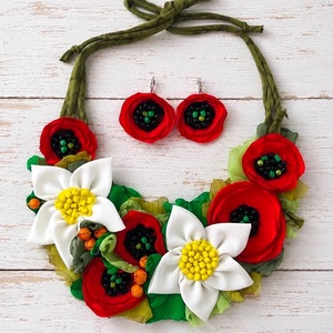 Colier cu maci si margarete - bijuterii - coliere - chockere - Artynos.ro