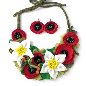 Colier cu maci si margarete - bijuterii - coliere - chockere - Artynos.ro