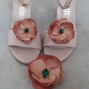 Set Accesorii - brosa/agrafa si clipsuri de pantofi Terra Emerald, Bijuterii, Brose, Aranjament de flori, Broderie, ARTYNOS