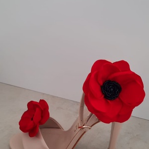 Set Accesorii - broșă/agrafă și clipsuri de pantofi Maci Rosii - bijuterii - broșe - Artynos.ro