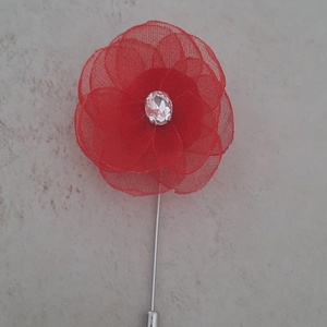 Mini-Brosa Floare Handmade din Organza Rosie cu Cristal Stralucitor � Accesoriu Fin si Delicat, Bijuterii, Brose, Aranjament de flori, Broderie, ARTYNOS