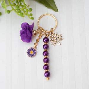 Breloc, ornament pentru geanta - Floare de soc si perle - Violet / auriu, Geanta si husa, Accesorii genti, Breloc, , ARTYNOS