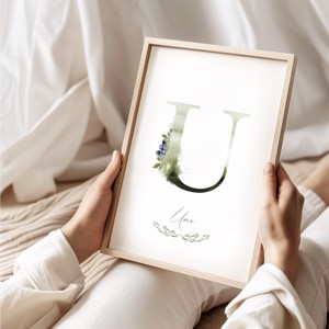 litera U, monogramă, imagine onomastică, decorare, acuarelă artă de perete, personalizată -  - Artynos.ro