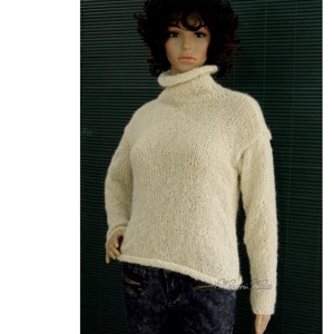 TEKNŐC ALPAKA - pulover exclusiv tricotat manual / alb închis - îmbrăcăminte și modă - haine damă - hanorace, cardigane - Artynos.ro