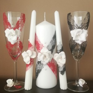 Set romantic de nunta .. decorat cu flori handmade, Accesorii nunta, Materiale decor pentru nunta, Decoratiuni nunta, Altele, ARTYNOS