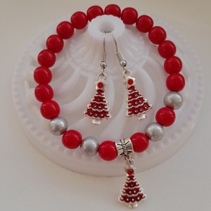 Set de bijuterii cu brad de Crăciun - brățară, cercei -  - Artynos.ro