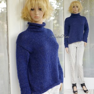 TEKNŐC ALPAKA - pulover exclusiv tricotat manual / albastru marin - îmbrăcăminte și modă - haine damă - hanorace, cardigane - Artynos.ro
