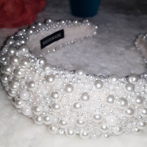 Bentita cu perle cusute manual, Accesorii nuntă, Ornamente de păr de nuntă, Coroană de cap mireasă, , ARTYNOS