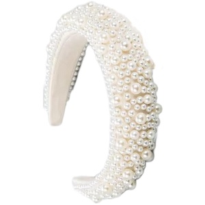 Bentita cu perle cusute manual - accesorii nuntă - ornamente de păr de nuntă - coroană de cap mireasă - Artynos.ro