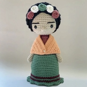 Papusa crosetata Frida Kahlo, Jucării și echipamente pentru copii, Plușuri, Păpușă croșetată, păpușă de pluș, Croșetat, ARTYNOS