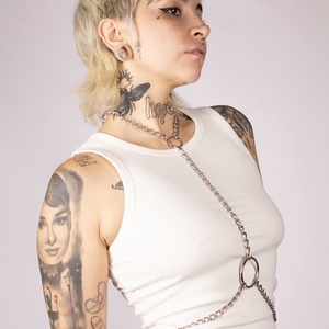 Harness unisex din lant , Îmbrăcăminte și modă, Curele și catarame artizanale, Alte accesorii, Prelucrarea metalelor, Harness unisex lucrat manual din lant si piele naturala. Dimensiune custom made., ARTYNOS