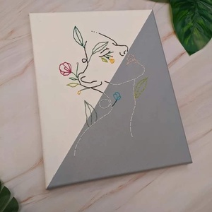 Tablou pictat si brodat manual - arte vizuale și accesorii  - imagini cu broderii - alte tablouri textil - Artynos.ro