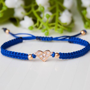 Bratara macramé impletita - Hearts blue/gold - Artynos.ro