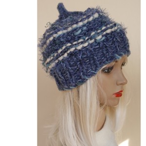 LUCA-SAPI / albastru - Șapcă din lână cu design boem tricotat manual - îmbrăcăminte și modă - eșarfe, pălării, fularuri - căciulă - Artynos.ro