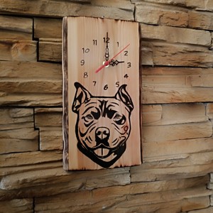 Ceas de perete din lemn cu caine pit bull, , , ARTYNOS