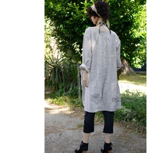 MAILA - rochie tunică din bumbac și in cu design artistic / violet-floral - îmbrăcăminte și modă - haine damă - tunică - Artynos.ro