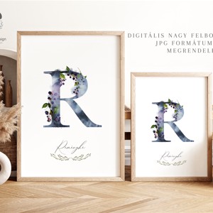 Scrisoarea R, monogramă, imagine onomastică, decor, acuarelă artă de perete, personalizată - casă & stil de viață - echipament pentru camera copiilor - decorațiuni pentru camera copilului - Artynos.ro