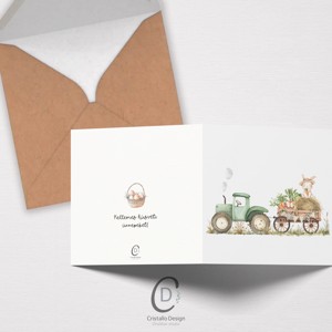 Carte poștală de Paște, felicitare tractor, felicitare cadou iepuraș -  - Artynos.ro