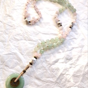 Colier mineral macrame cu aventurină și cuarț roz, bijuterii minerale -  - Artynos.ro