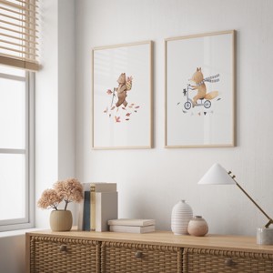 Decal de perete de toamnă cu animale de pădure, poster vulpe, imagine cameră copii, cadou -  - Artynos.ro