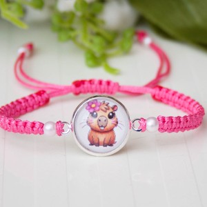 Bratara macramé impletita pentru copii - Capibara roz, Bijuterii, Bratari, Bratara impletita, bratara din fire, , ARTYNOS