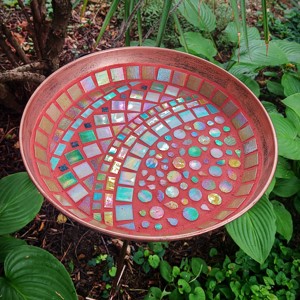 REKREDENC - Mancator de pasari din bronz realizat manual cu mozaic din sticla iridescenta - pentru gradina si terasa - Artynos.ro
