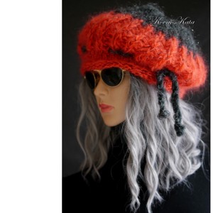 DORA / coral antracit - șapcă extravagantă tricotată manual cu ciuperci din mohair groase - îmbrăcăminte și modă - eșarfe, pălării, fularuri - căciulă - Artynos.ro