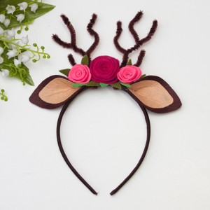 Accesoriu costum - Bentiță pentru căprioară Bambi, bentiță pentru păr cu bentiță pentru păr cu urechi, coarne, flori -  - Artynos.ro
