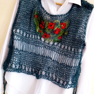 Vesta tricotata și impaslita cu maci de lana  - îmbrăcăminte și modă - haine damă - tunică - Artynos.ro