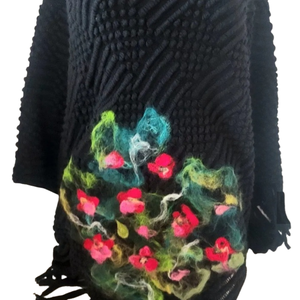 Poncho cu flori impaslite  - îmbrăcăminte și modă - haine damă - poncho - Artynos.ro