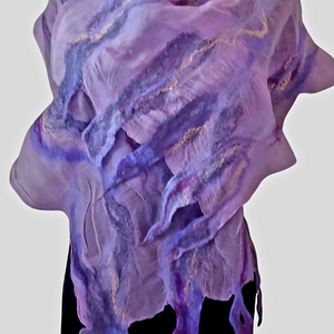 Esarfa de matase naturala impaslita cu flori de lana merinos , Imbracaminte si moda, Esarfe, palarii, fularuri, Saluri, , ARTYNOS