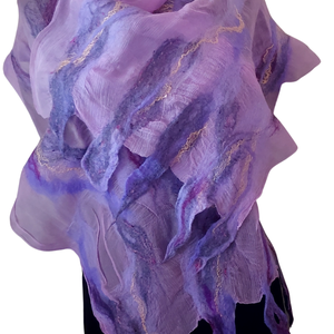 Eșarfă de mătase naturala împaslita cu flori de lana merinos  - îmbrăcăminte și modă - eșarfe, pălării, fularuri - șaluri - Artynos.ro