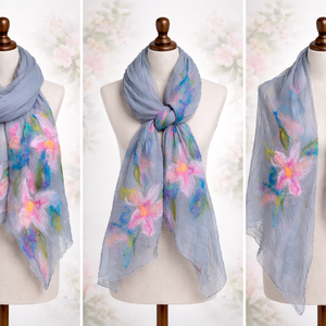 Eșarfă de mătase naturala împaslita  - îmbrăcăminte și modă - eșarfe, pălării, fularuri - șal, eșarfă de cap - Artynos.ro