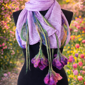 Eșarfă de mătase naturala împaslita  - îmbrăcăminte și modă - eșarfe, pălării, fularuri - șal, eșarfă de cap - Artynos.ro