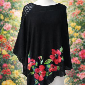 Poncho cu maci impasliti  - îmbrăcăminte și modă - haine damă - poncho - Artynos.ro