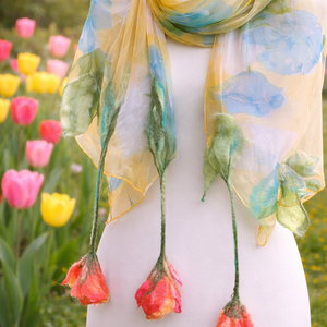 Eșarfă de mătase naturala împaslita  - îmbrăcăminte și modă - eșarfe, pălării, fularuri - bandă pentru cap - Artynos.ro