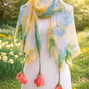 Eșarfă de mătase naturala împaslita  - îmbrăcăminte și modă - eșarfe, pălării, fularuri - bandă pentru cap - Artynos.ro