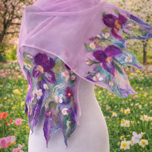 Eșarfă de mătase naturala împaslita  - îmbrăcăminte și modă - eșarfe, pălării, fularuri - bandă pentru cap - Artynos.ro